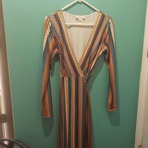 Flying Tomato Striped Faux Wrap Dress